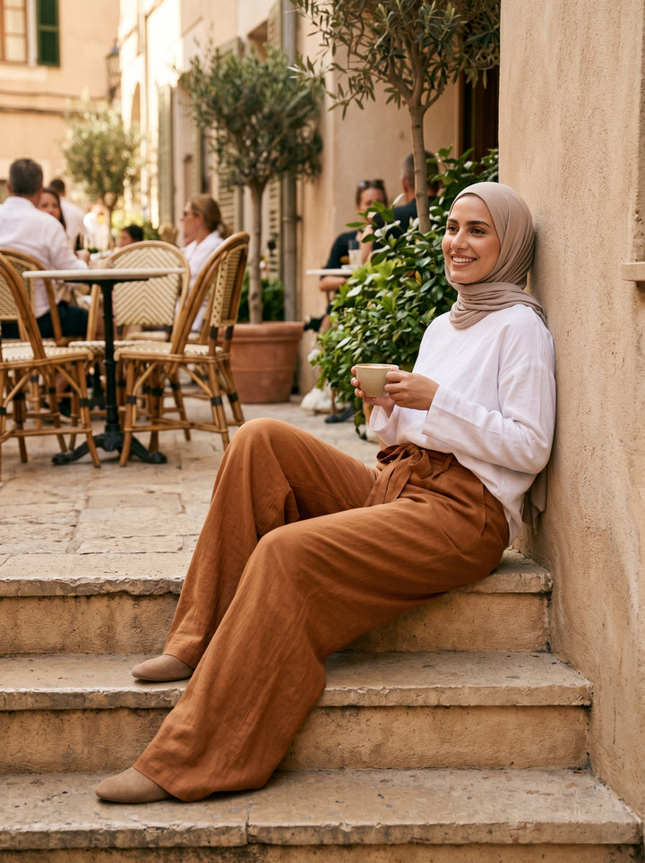 Women’s Flowing Tencel Trousers – Caramel | بنطال نسائي تنسل انسيابي بلون الكراميل