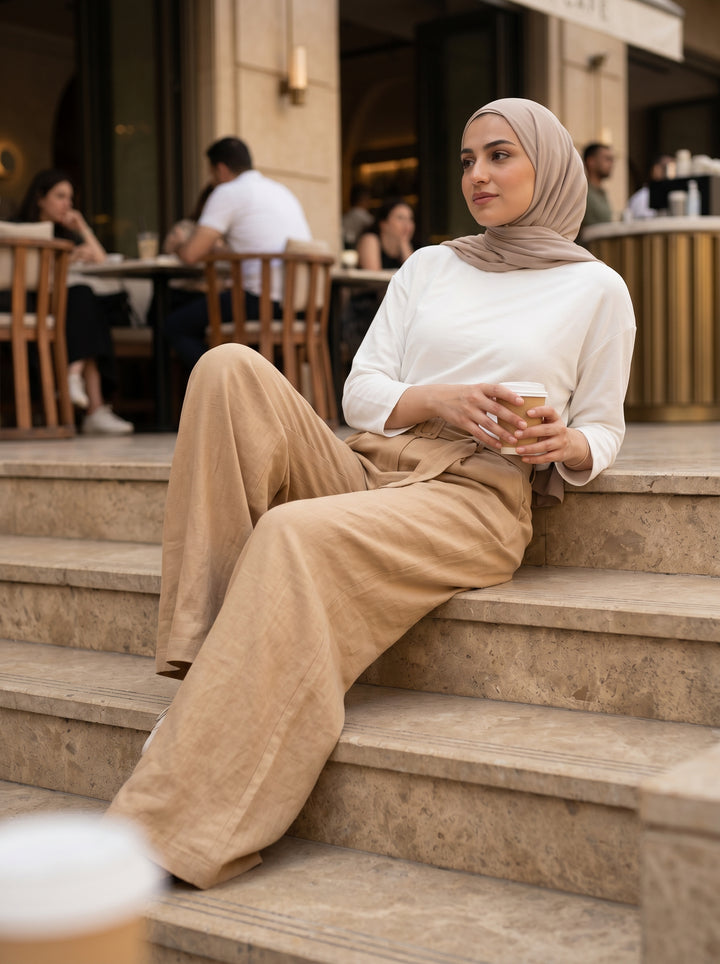 Women’s Flowing Tencel Trousers – Caramel | بنطال نسائي تنسل انسيابي بلون الكراميل