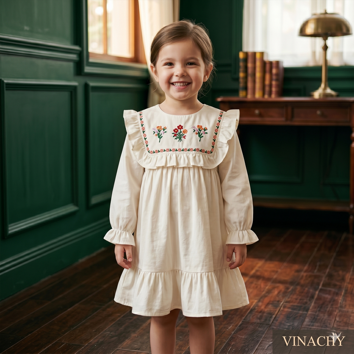 Girls’ Corduroy Princess Dress | فستان بناتي أنيق لعمر 2-6 سنوات - Floral