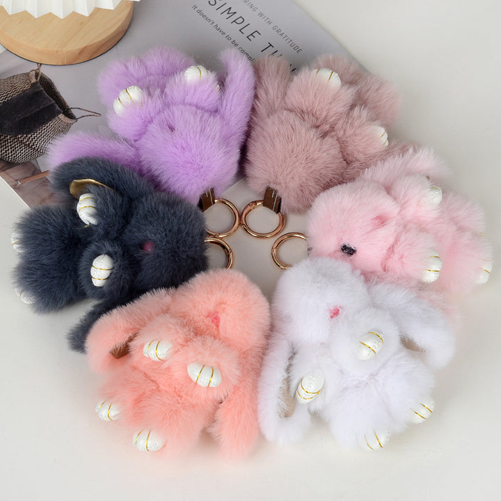 Women’s Plush Rabbit Bag Charm Keychain | تعليقة حقيبة نسائية بتصميم أرنب ناعم