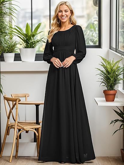 Women's Long Chiffon Evening Dress | فستان سهرة شيفون طويل
