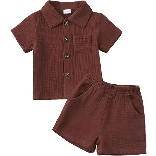 Baby Boys’ Cotton Blend Shirt & Shorts Set 0–24M | طقم طفل قميص وشورت بخامة قطنية لعمر ٠–٢٤ شهر