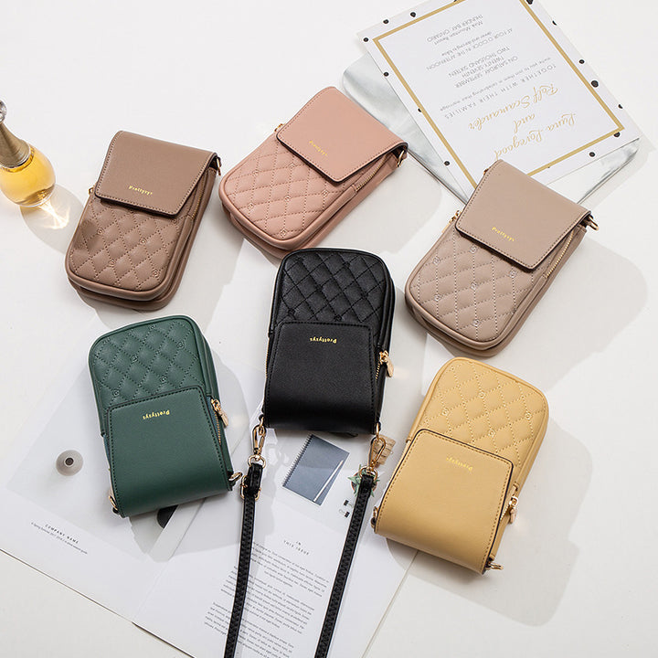 Women’s Plaid Stitch Crossbody Phone Bag | حقيبة هاتف نسائية كروس بودي بتفاصيل مربعة
