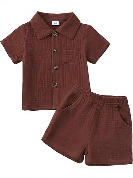 Baby Boys’ Cotton Blend Shirt & Shorts Set 0–24M | طقم طفل قميص وشورت بخامة قطنية لعمر ٠–٢٤ شهر