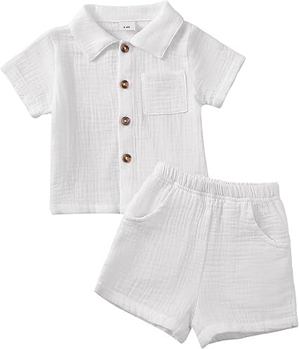 Baby Boys’ Cotton Blend Shirt & Shorts Set 0–24M | طقم طفل قميص وشورت بخامة قطنية لعمر ٠–٢٤ شهر