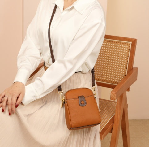 Women’s Litchi Pattern Leather Phone Bag | حقيبة هاتف نسائية جلدية بنقشة ليتشي