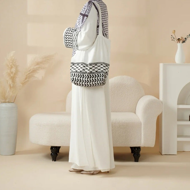 Keffiyeh Style Abaya with Crossbody Bag | Elegant Modest Wear