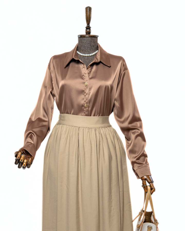 GRACEFUL SATIN - BLOUSE - COFFEE