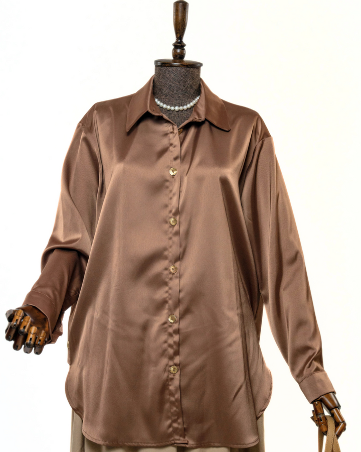GRACEFUL SATIN - BLOUSE - COFFEE