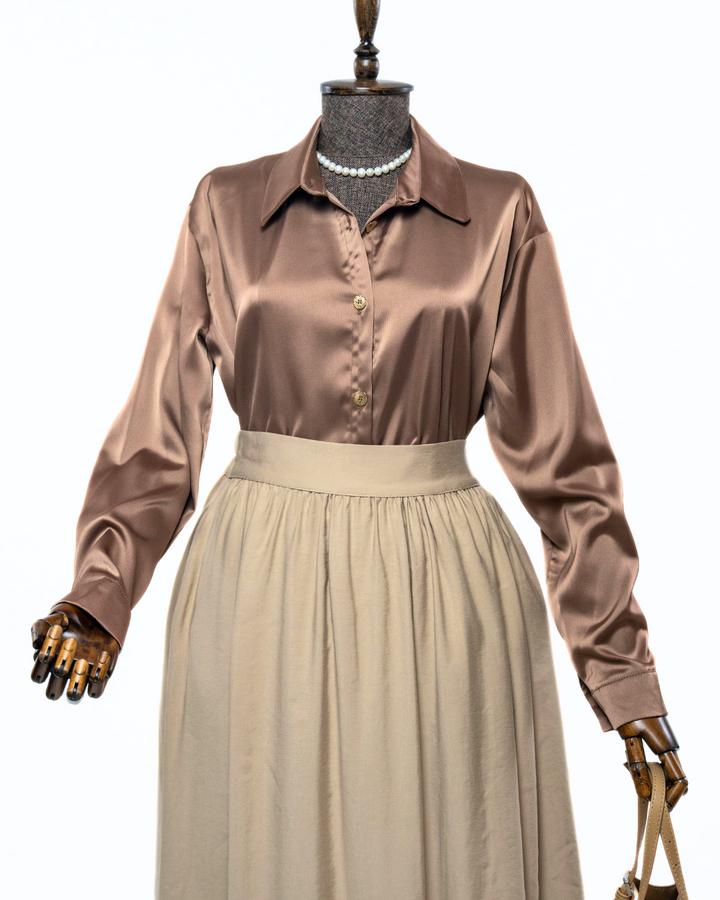 GRACEFUL SATIN - BLOUSE - COFFEE