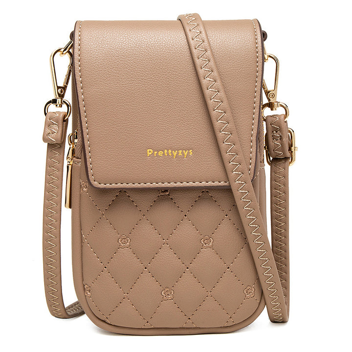 Women’s Plaid Stitch Crossbody Phone Bag | حقيبة هاتف نسائية كروس بودي بتفاصيل مربعة