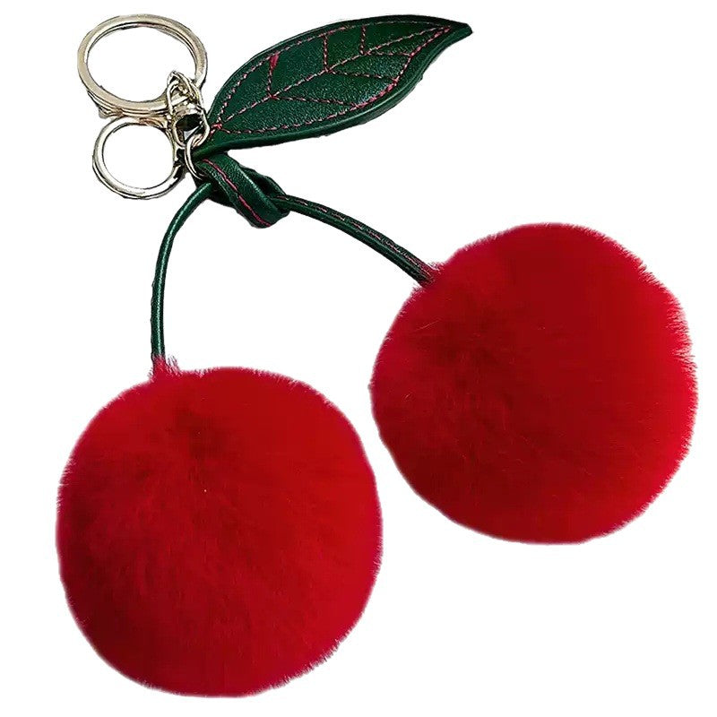 Women’s Plush Cherry Bag Charm Keychain | تعليقة حقيبة نسائية بتصميم كرز ناعم