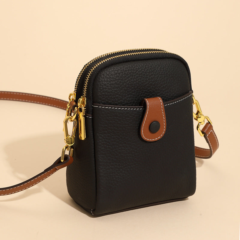 Women’s Litchi Pattern Leather Phone Bag | حقيبة هاتف نسائية جلدية بنقشة ليتشي