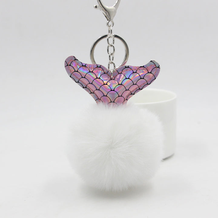 Women’s Fluffy Fish Tail Bag Charm Keychain | تعليقة حقيبة نسائية فروية بتصميم ذيل سمكة