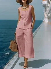 The Classic Linen-Blend Square-Neck Resort Set