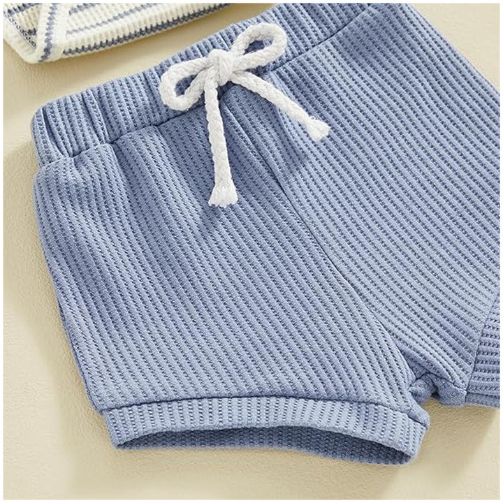 Baby Boys’ Waffle Romper & Shorts Set Size 80–100 | طقم طفل رومبر وشورت وافل مقاس ٨٠–١٠٠