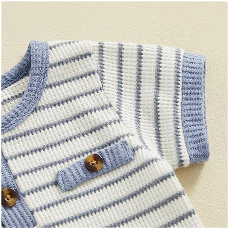 Baby Boys’ Waffle Romper & Shorts Set Size 80–100 | طقم طفل رومبر وشورت وافل مقاس ٨٠–١٠٠