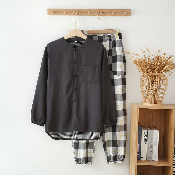 Men’s Cotton Gauze Pajama Set | Breathable Plaid Homewear