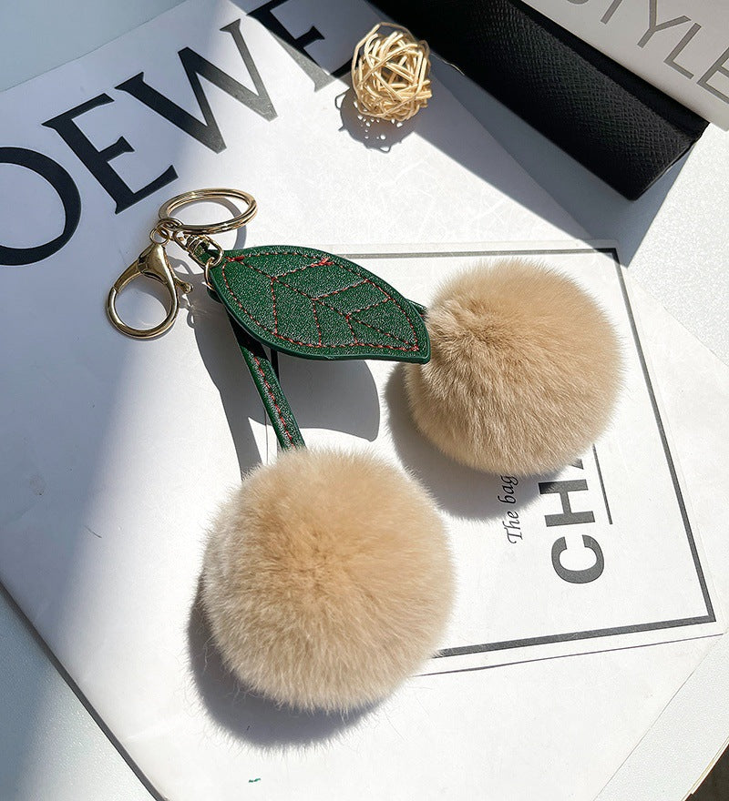 Women’s Plush Cherry Bag Charm Keychain | تعليقة حقيبة نسائية بتصميم كرز ناعم
