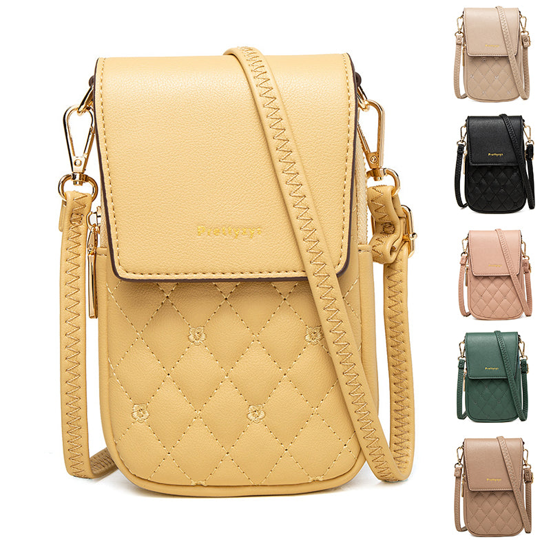 Women’s Plaid Stitch Crossbody Phone Bag | حقيبة هاتف نسائية كروس بودي بتفاصيل مربعة