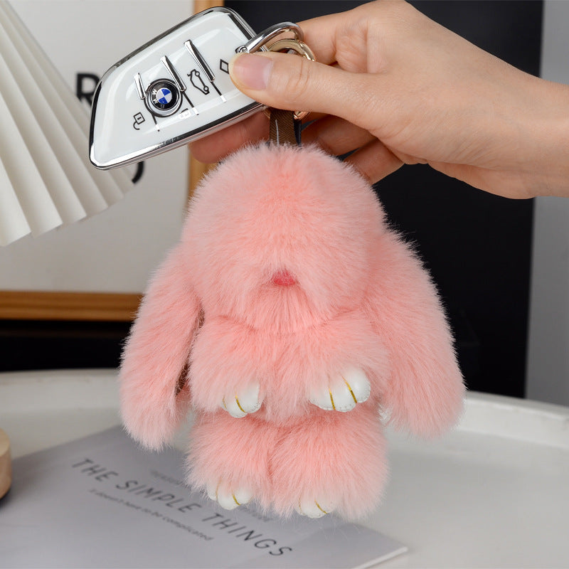 Women’s Plush Rabbit Bag Charm Keychain | تعليقة حقيبة نسائية بتصميم أرنب ناعم