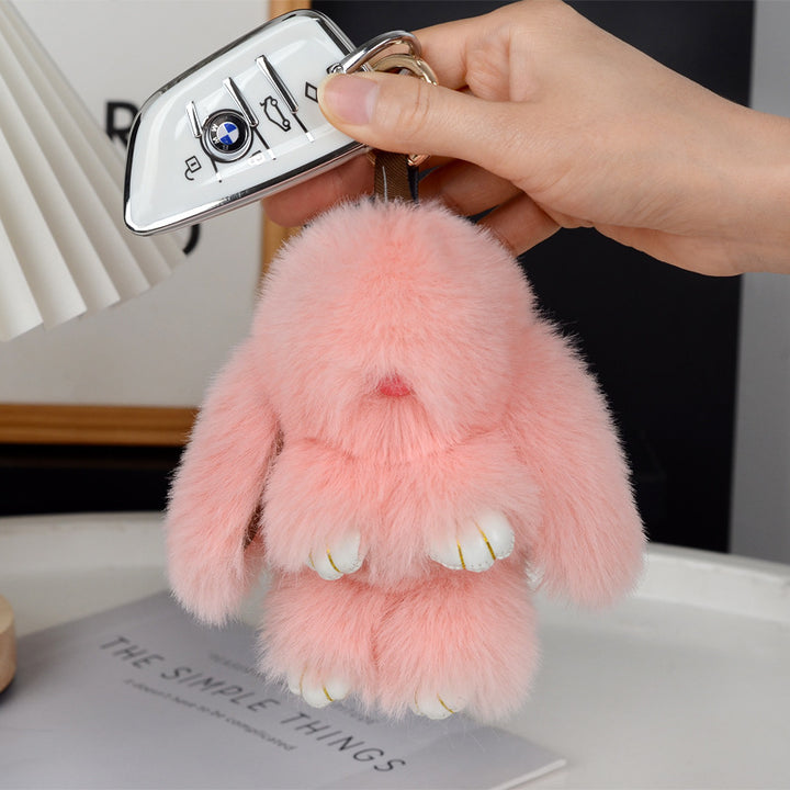Women’s Plush Rabbit Bag Charm Keychain | تعليقة حقيبة نسائية بتصميم أرنب ناعم