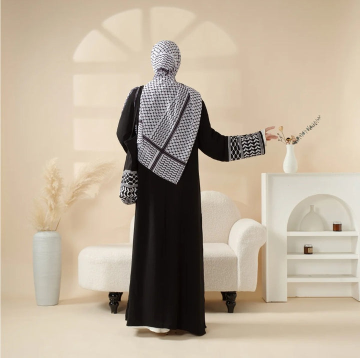 Keffiyeh Style Abaya with Crossbody Bag | Elegant Modest Wear