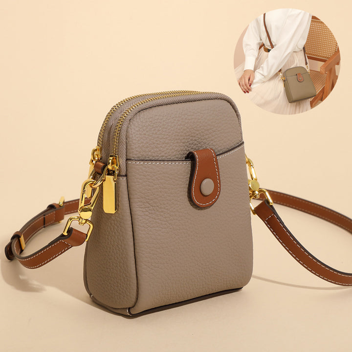 Women’s Litchi Pattern Leather Phone Bag | حقيبة هاتف نسائية جلدية بنقشة ليتشي