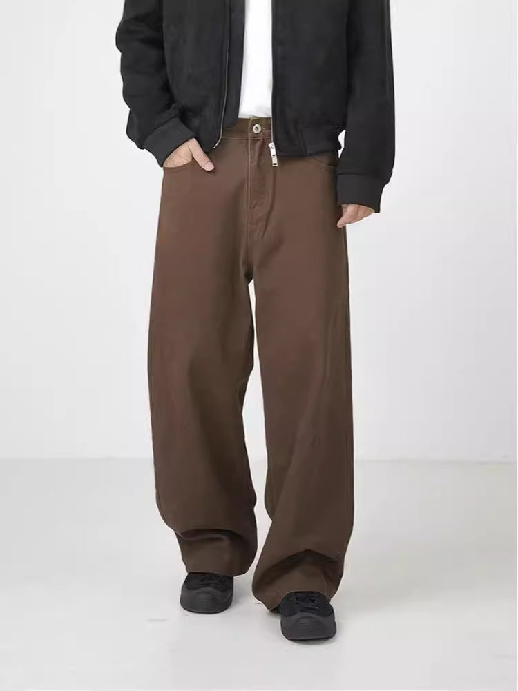 Men’s Retro Straight Leg Trousers | Washed Cotton Casual Pants