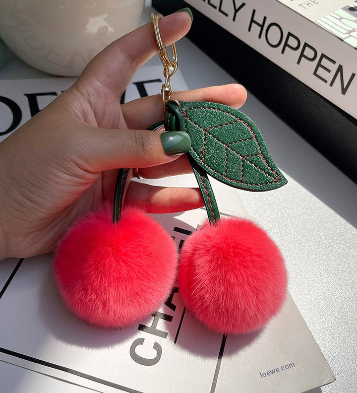 Women’s Plush Cherry Bag Charm Keychain | تعليقة حقيبة نسائية بتصميم كرز ناعم