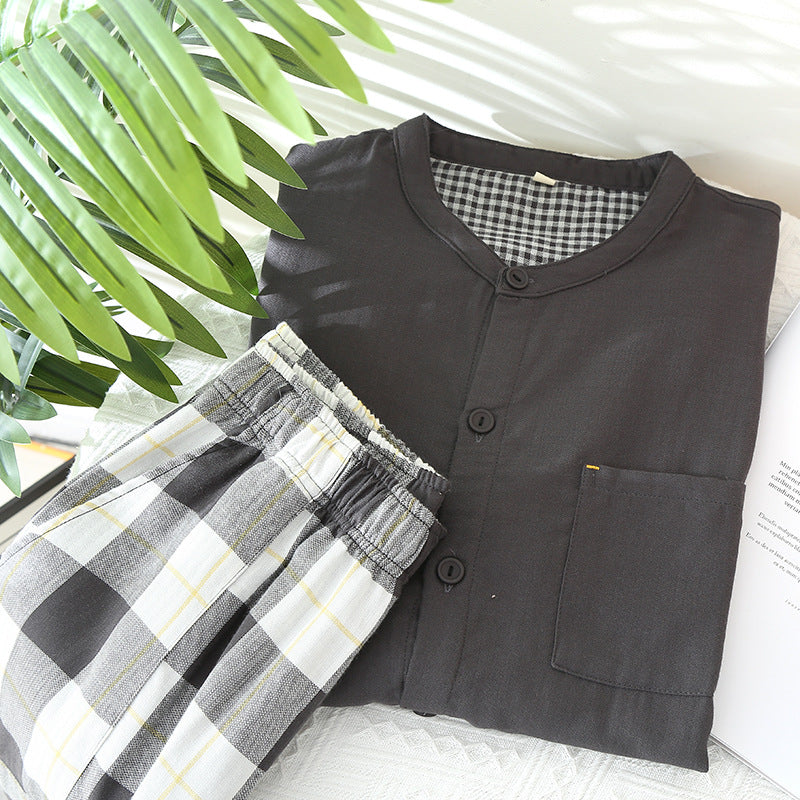Men’s Cotton Gauze Pajama Set | Breathable Plaid Homewear